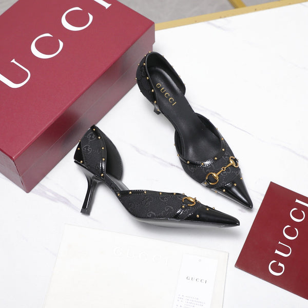 GG 26s Savoy Pumps Black Lambskin Canvas 961241