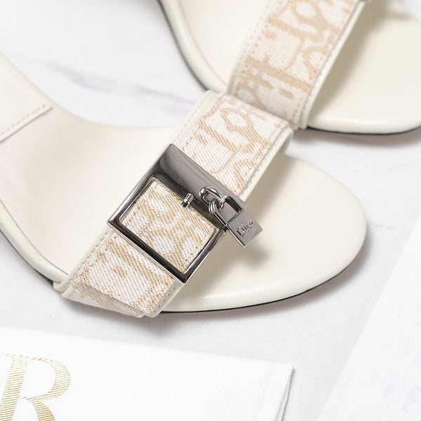 CD 26s D-Idole Mules 8.5cm White Jacquard Calfskin 961310