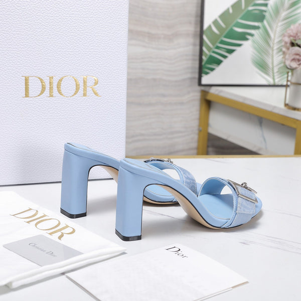 CD 26s D-Idole Mules 8.5cm Light Blue Jacquard Calfskin 961311