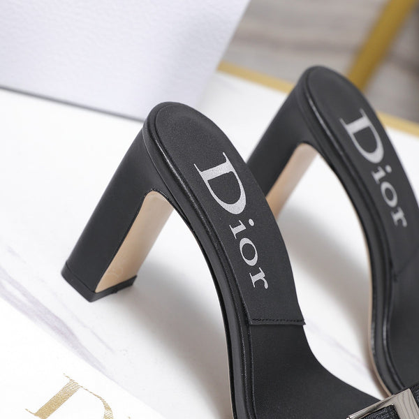 CD 26s D-Idole Mules 8.5cm Black Jacquard Calfskin 961312