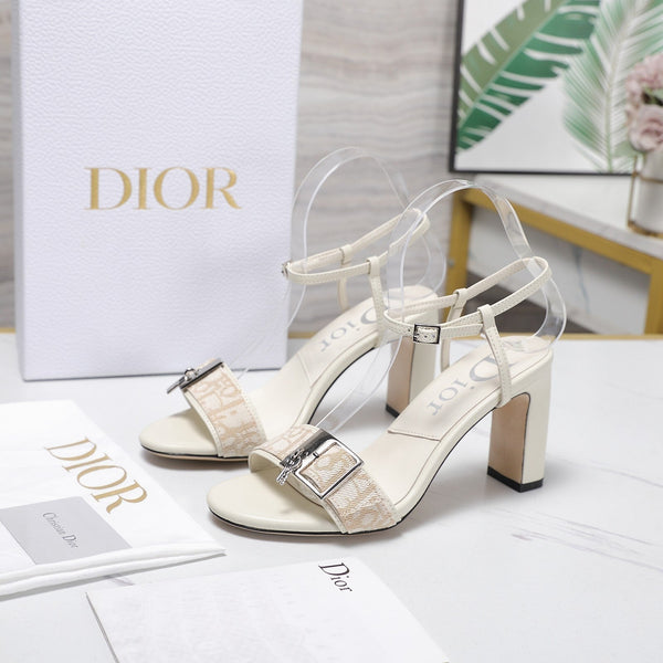CD 26s D-Idole Heeled Sandals 8.5cm White Jacquard Calfskin 961313