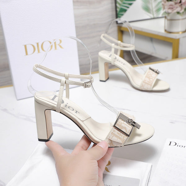 CD 26s D-Idole Heeled Sandals 8.5cm White Jacquard Calfskin 961313