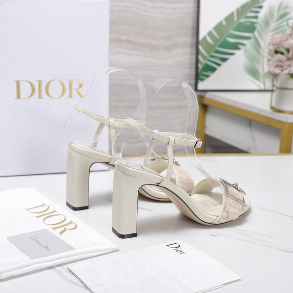 CD 26s D-Idole Heeled Sandals 8.5cm White Jacquard Calfskin 961313