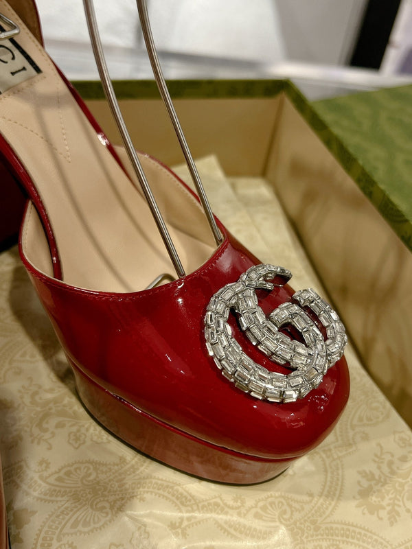 HIGH SANDAL SQUARE HEEL 12 CM IN CHERRY RED CALFSKIN