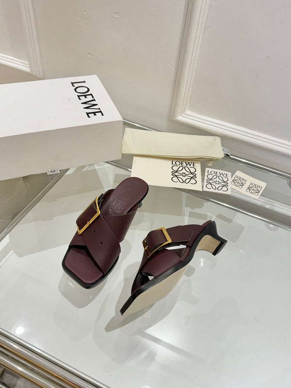 Loew Petal Buckle Sandals Burgundy Leather 881322