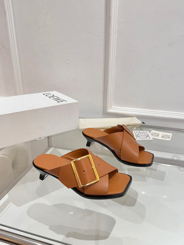 Loew Petal Buckle Sandals Tan Brown Leather 881323
