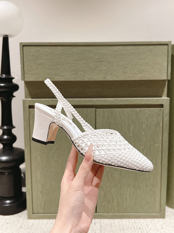 CC 26s Slingback Block Heel White Woven Sheepskin 762817