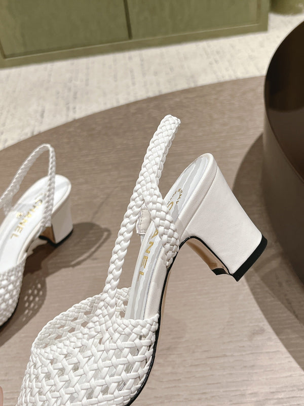 CC 26s Slingback Block Heel White Woven Sheepskin 762817