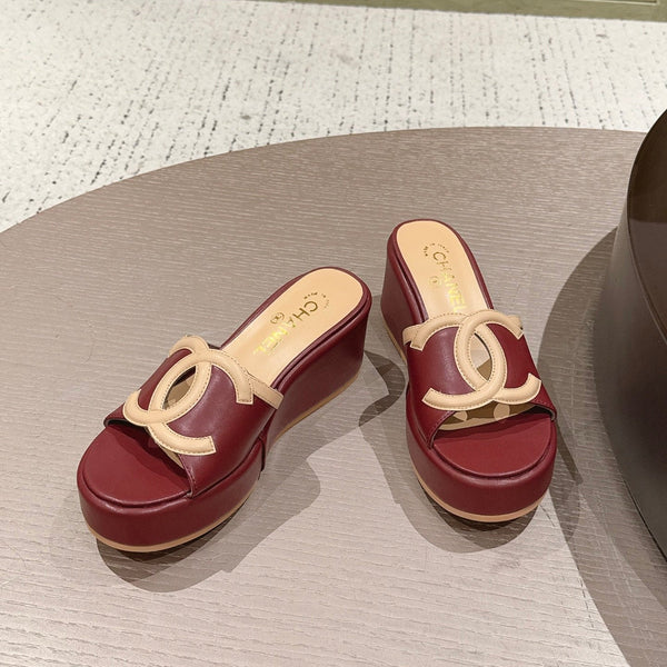 CC 26s Platform Mules Beige Burgundy Lambskin 916988