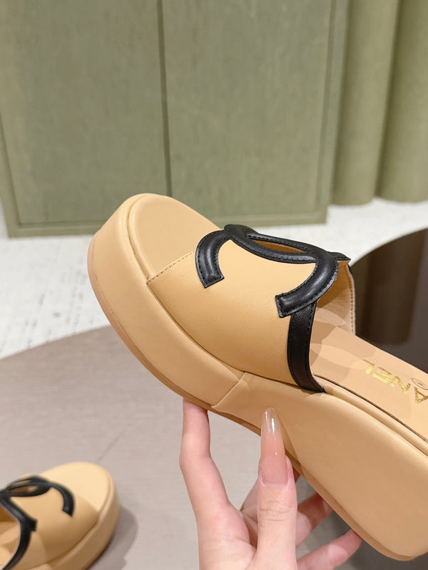 CC 26s Platform Mules Black Beige Lambskin 916990