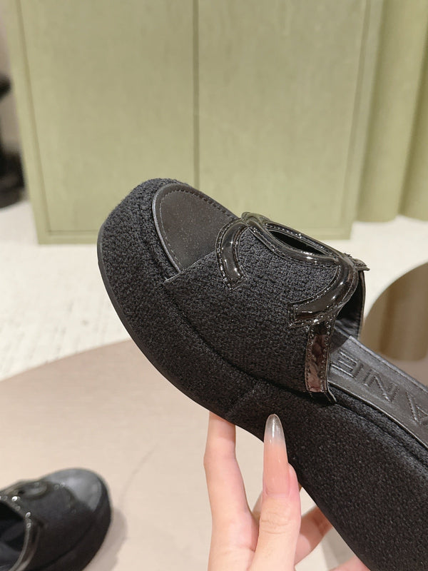 CC 26s Platform Mules Black Lambskin Fabric 916991