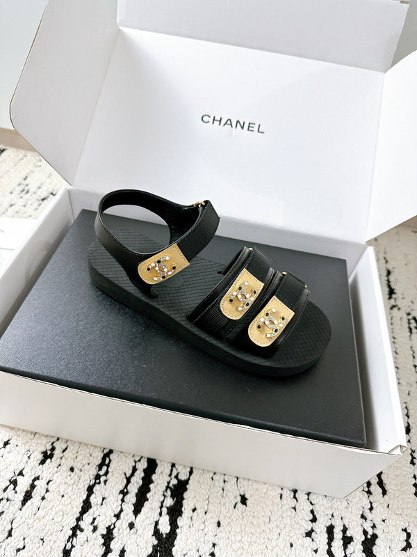 CC 25 Dad Sandals Black Fabric Leather 300167