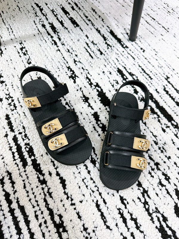 CC 25 Dad Sandals Black Fabric Leather 300167