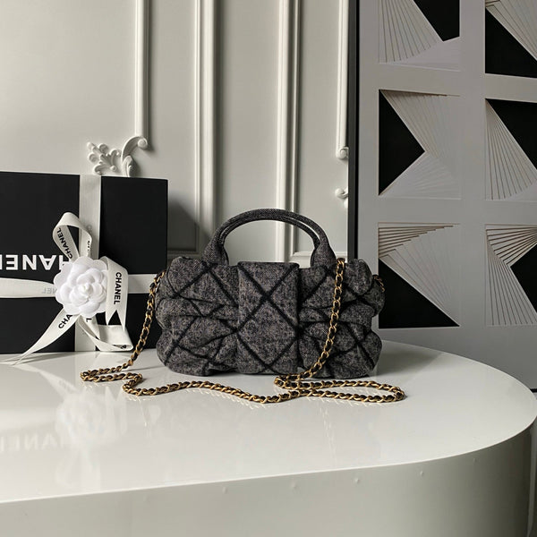 Chanel 25K Bow Bag 26cm Dark Gray Gold Denim Leather 295188