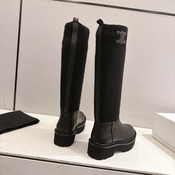 CE 26s Sock Long Boots Black Lambskin Cotton 101097