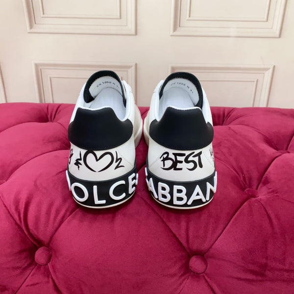 DC 24 Portofino Sneakers Black White Digital-Print Sheepskin & Crown Embroidery 100858
