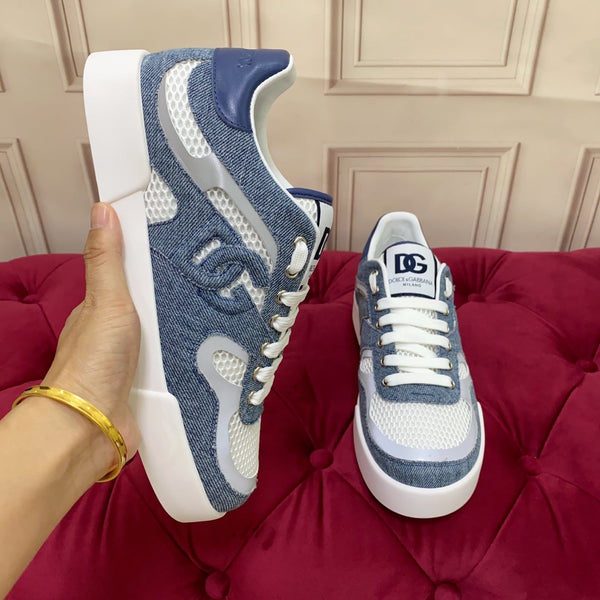 DC 25 Strobel Portofino Light Sneakers White Blue Denim Mesh & Sheepskin 271117