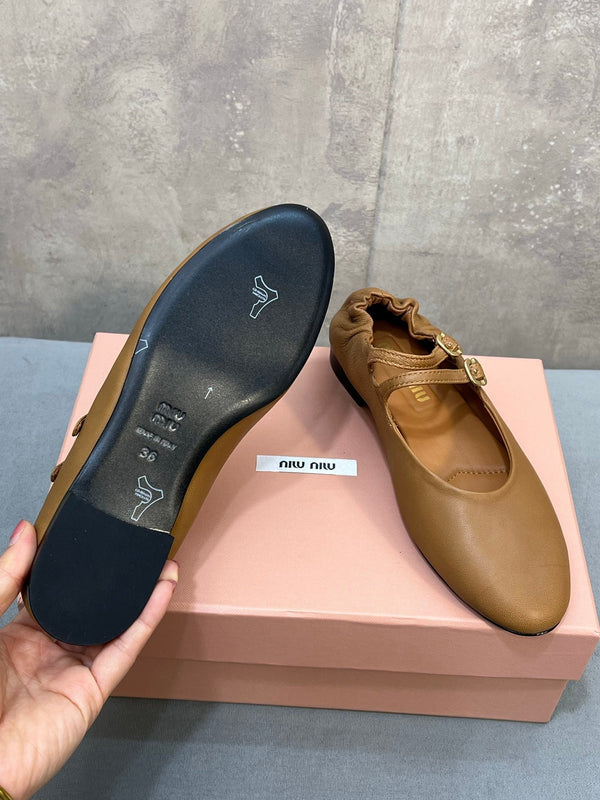 Miu 26s Ruches Ballerinas Brown Nappa Leather 682644