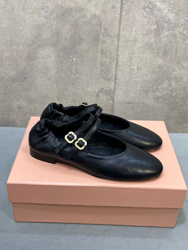 Miu 26s Ruches Ballerinas Black Nappa Leather 682646