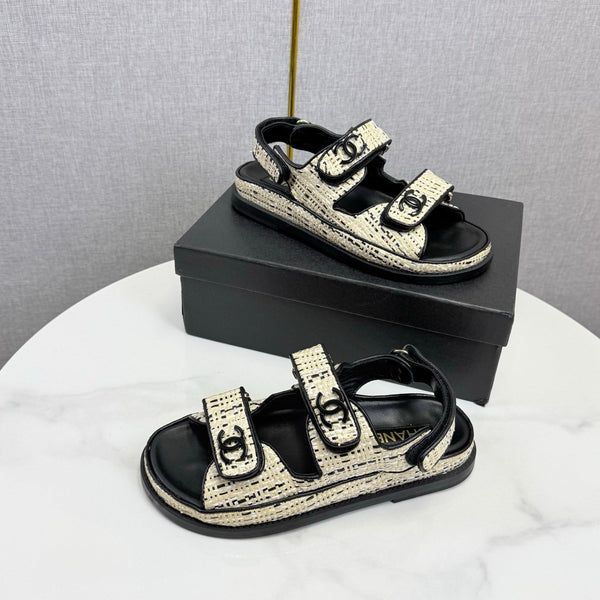 CC Dad Sandal Cream Black Tweed Sheepskin 620123