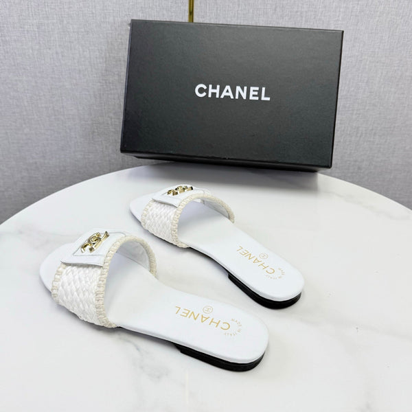 CC 26s Woven Strap Slides White Lambskin