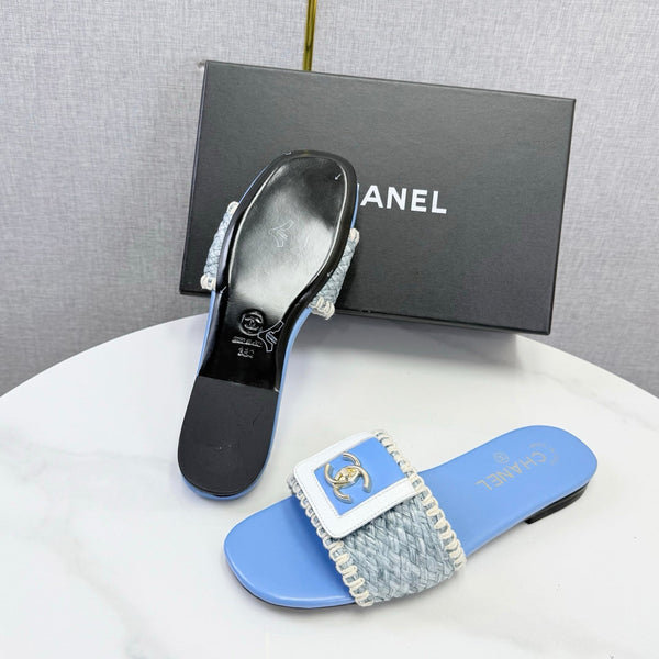 CC 26s Woven Strap Slides Sky Blue Lambskin
