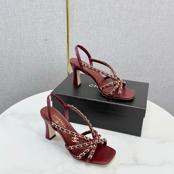 CC 26s Chain Strap High Heels 6.5cm Dark Red Lambskin