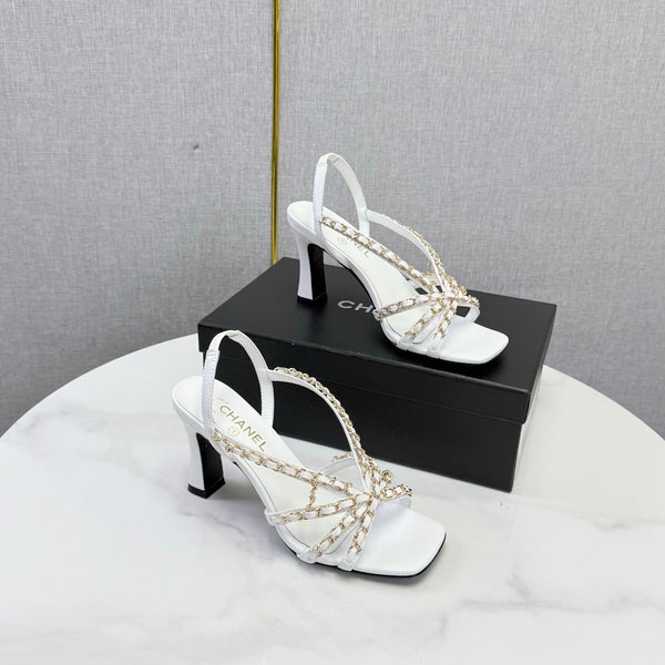 CC 26s Chain Strap High Heels 6.5cm White Lambskin