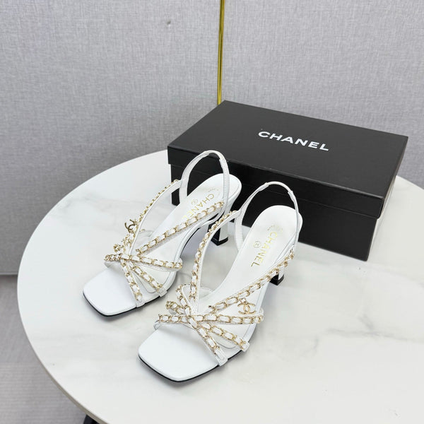 CC 26s Chain Strap High Heels 6.5cm White Lambskin