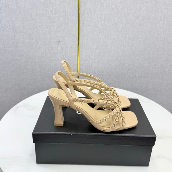 CC 26s Chain Strap High Heels 6.5cm Beige Lambskin