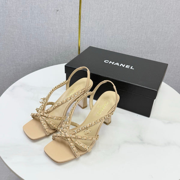 CC 26s Chain Strap High Heels 6.5cm Beige Lambskin