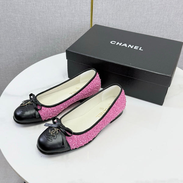 CC 26s Ballet Flats In Dark Pink Tweed And Lambskin