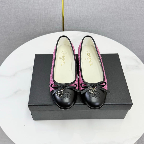 CC 26s Ballet Flats In Dark Pink Tweed And Lambskin