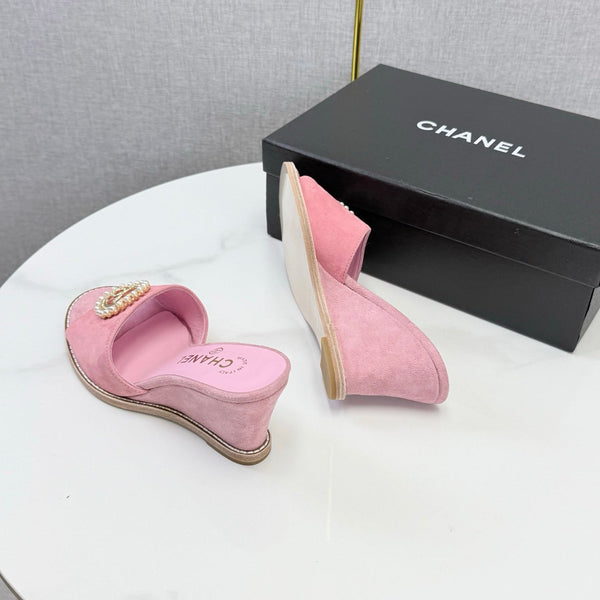 CC 26s Wedge Heels In Pink Suede With CC Pearl Embellished
