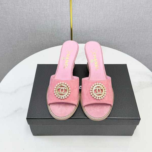 CC 26s Wedge Heels In Pink Suede With CC Pearl Embellished