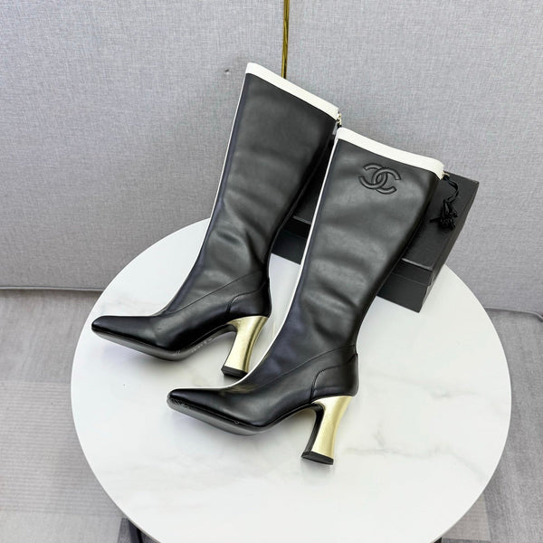 CC 26s Knee-High Boots Black White Sheepskin 904483