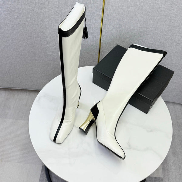 CC 26s Knee-High Boots Black White Sheepskin 904484