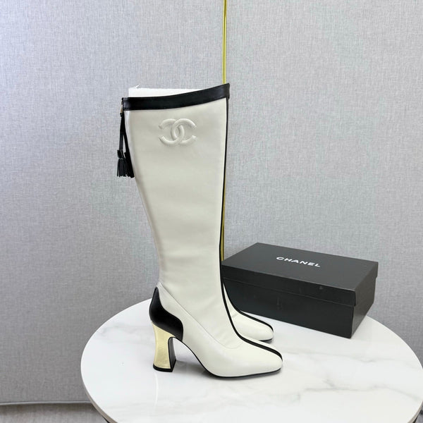CC 26s Knee-High Boots Black White Sheepskin 904484