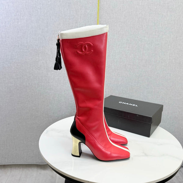 CC 26s Knee-High Boots Red White Sheepskin 904485