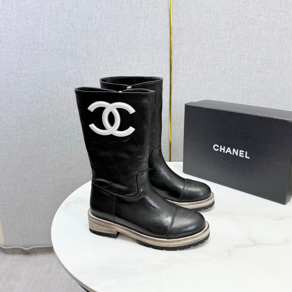 CC 26s Mid-Calf Boots Black Quited Calfskin 972658