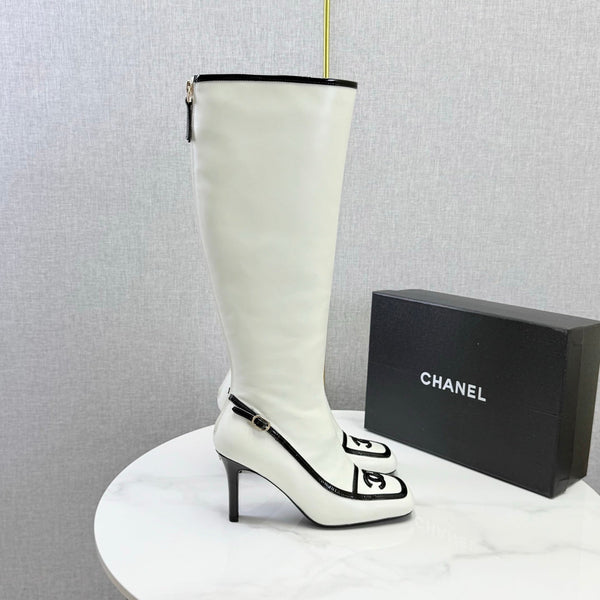 CC 26s Silhouette Long Boots White Black Sheepskin 972809