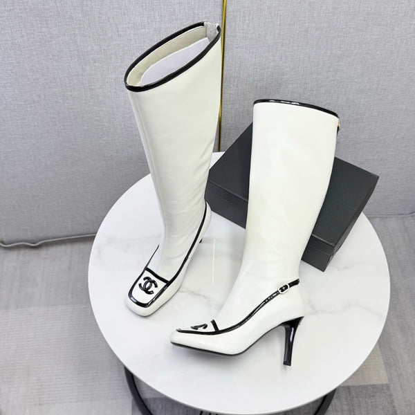 CC 26s Silhouette Long Boots White Black Sheepskin 972809