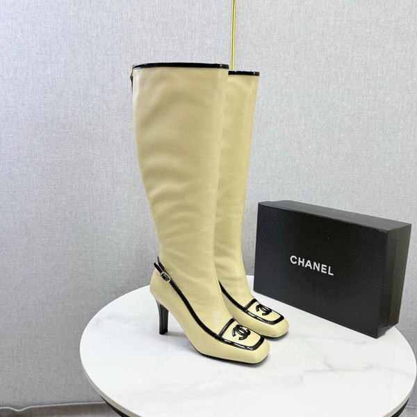 CC 26s Silhouette Long Boots Beige Black Sheepskin 972810