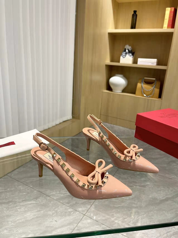 Valentino Rockstud Bow Slingback Pumps 65mm Patent Leather