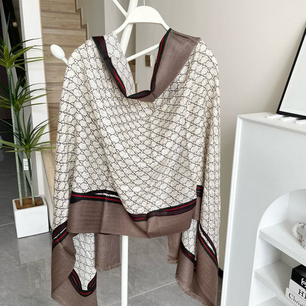 SCARF 200 CM IN KHAKI BROWN MONOGRAM WOOL 399767