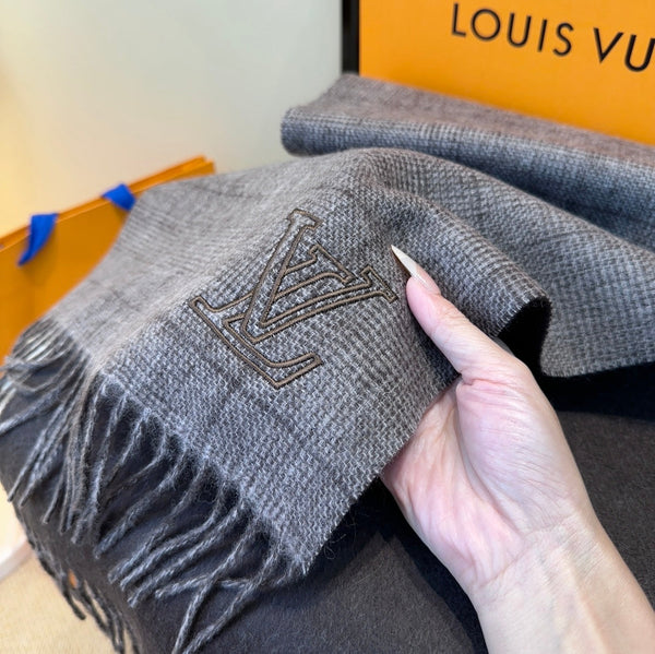 LV Scarf 180cm Dark Gray Wool Cashmere 976956