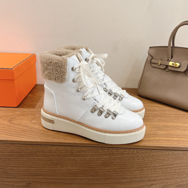 HM 26S Flocon Botines 4cm White Leather Shearling 110589