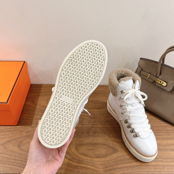 HM 26S Flocon Botines 4cm White Leather Shearling 110589