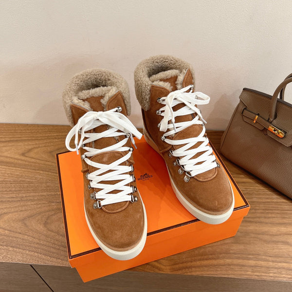 HM 26S Flocon Botines 4cm Tan Suede Shearling 110590