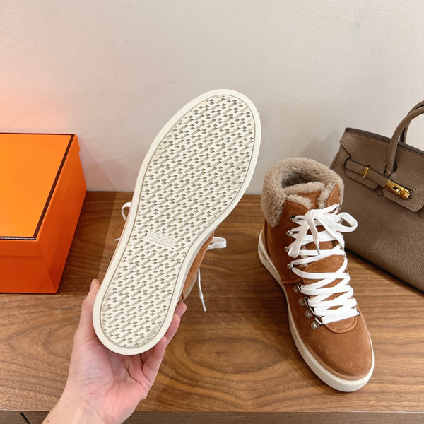 HM 26S Flocon Botines 4cm Tan Suede Shearling 110590